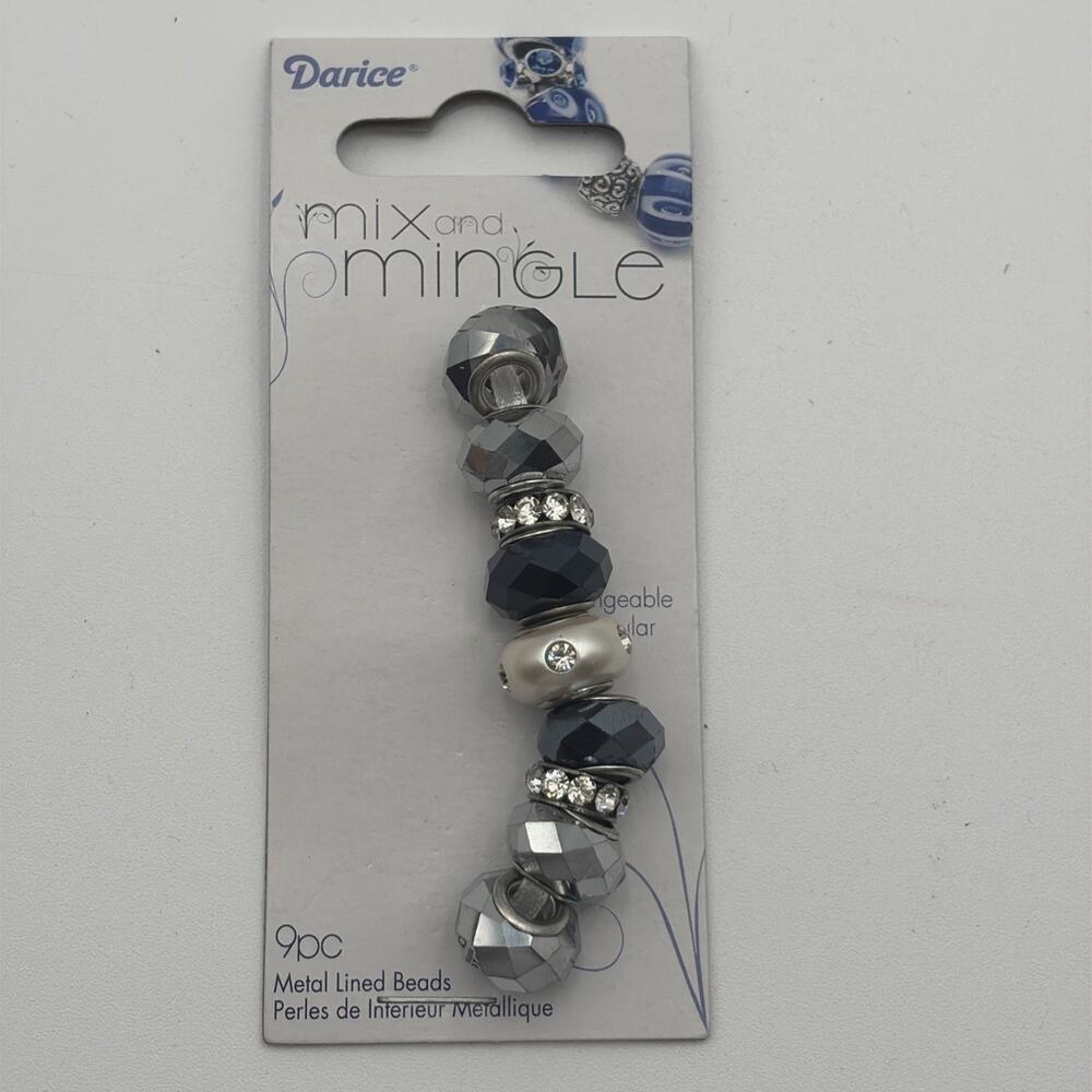 9 pc Darice° Mix and Mingle metal lined beads Hematite Silver AJM-1999-6443